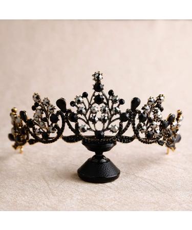 Lurrose Black Rhinestone Crown - Gothic Vintage Pageant Diadem Jewelry Set - Buy Online on GoSupps.com