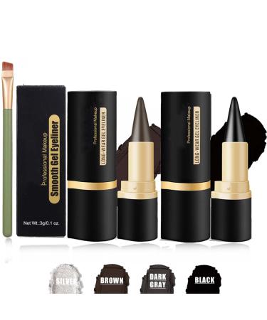 Ayky Long Wear Gel Eyeliner Ayky Eyeliner Natural Black Eyeliner Cream Smokey Eyeshadow Palette Stick Smudge Proof Quick-Drying Matte Create Statement Eye Look (Brown+Black)