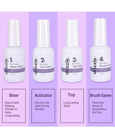 Drizzle Beauty Dip Powder Liquid Set - 4PCS 0.5oz for Dip Powder Nail Kit - Activator, Base Coat, Top Coat, Brush Saver - Nail Manicure Kit (Model 3) - Buy Online on GoSupps.com