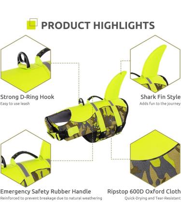 Queenmore Adjustable Dog Life Jacket - High Buoyancy & Durable Rescue Handle for Small & Medium Dogs - Green Camo - Buy Online on GoSupps.com