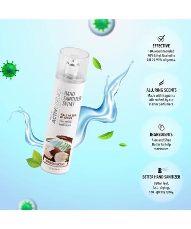 Instyle ActivEssence Caribbean Coconut Hand Sanitizer Spray - 8 Fl Oz | Kills 99.99% Of Germs | Fast Drying | With Aloe | Non Greasy | CLEAN Vegan Paraben Free Phthalate Free - Buy Online on GoSupps.com