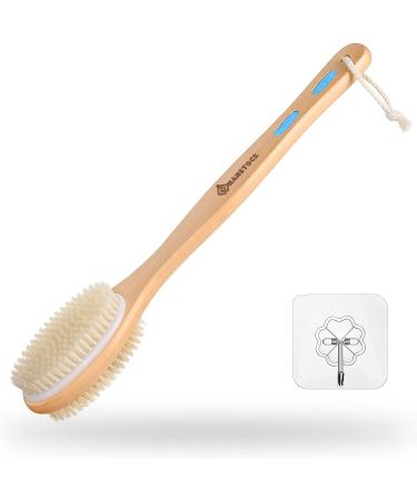43cm Long Wood Double-sided Back Scrubber with Soft and Stiff Bristles - Buy Online on GoSupps.com