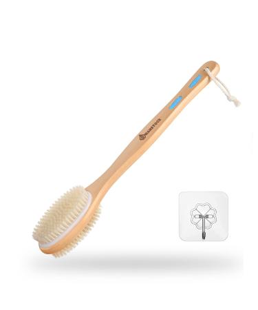 Hanstock Back Scrubber 43cm Long Wooden Double-sided Shower Body Brush With Soft and Stiff Bristles For Exfoliating Skin