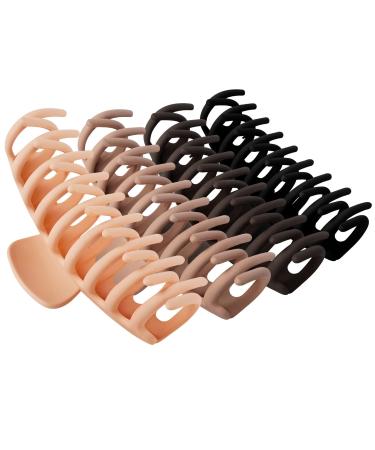 TOCESS Big Hair Claw Clips for Women Large Claw Clip for Thin Thick Curly Hair 90's Strong Hold 4.33 Inch Nonslip Neutral Matte Hair Clips (4 Pcs) Black, Neutral Khaki, Brown, Beige