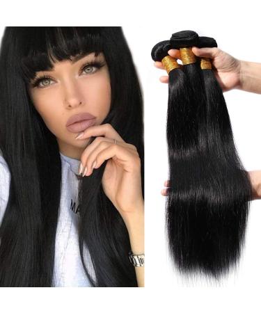 24"24"24" Brazilian Human Hair 3 Bundles Straight Virgin Weave Brazilian Extensions 100% Real Hair Natural Black