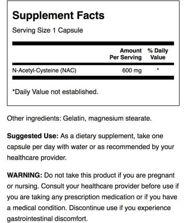 Swanson NAC N-Acetyl Cysteine 600mg Capsules - Antioxidant & Liver Support Supplement - Buy Online on GoSupps.com