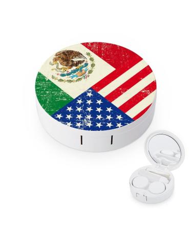 Mexico Mexican USA America Flag Round Case For Contact Lens Kit Storage Box with Mirror Printed