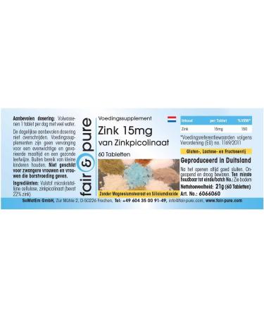 Fair & Pure - Zinc 15mg (elemental content) of zinc picolinate - vegan - high dosage - 60 zinc tablets - Buy Online on GoSupps.com