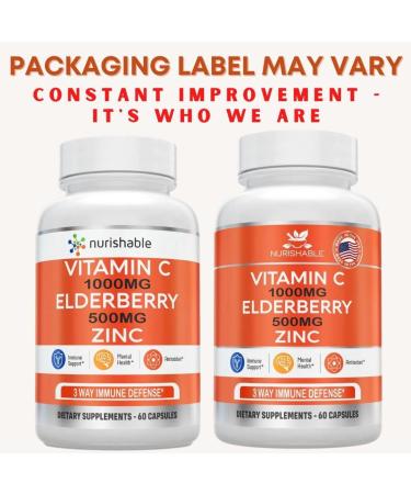 Elderberry with Zinc & Vitamin C Capsules - Immune Support & Antioxidant Protection - 1000mg Vitamin C, 50mg Zinc - Non-GMO, 60 Veggie Capsules - Buy Online on GoSupps.com