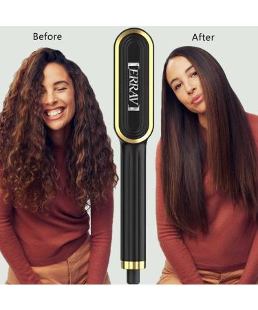 Ring Hair Straightener Comb - Dual Voltage Fast Heating Brush for Women | Black & Gold - Buy Online on GoSupps.com
