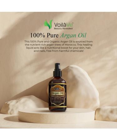 VoilaVe Organic Moroccan Argan Oil - Cold Pressed for Skin, Nails, Hair Growth - Anti-Aging Moisturizer with Vitamin E - 4 fl oz - Buy Online on GoSupps.com