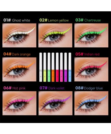 Shop Fluorescent Liquid Eyeliner - 8 Color Rainbow Neon Shimmer Waterproof & Sweatproof UV Makeup - Buy Online on GoSupps.com