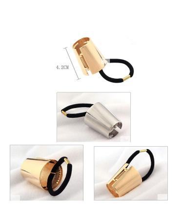 Stylish Metal Circle Hair Cuff & Elastic Hair Bands - Ponytail Accessories for Women & Girls (Silver & Gold) - Buy Online on GoSupps.com