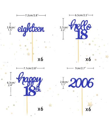 24 Glitter 18th Birthday Cupcake Toppers - Blue Decoration for 2006 Born Boys | 18th Birthday Party Accessories & Cake Decorations - Buy Online on GoSupps.com