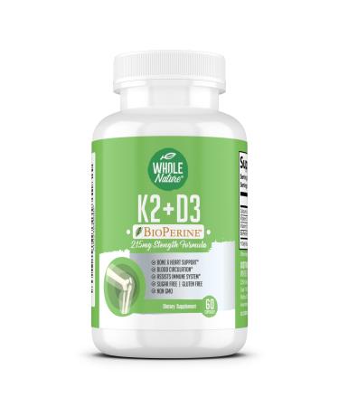 K2 D3 Vitamin Supplement with BioPerine - Vegan Calcium Supplements with Vitamins K and D - Advanced D3K2 VIT 5000 IU - 60 Vegan D3 Plus K2 MK-7 Complex Nutritional Capsules for Heart & Bone Health (1 - Buy Online on GoSupps.com