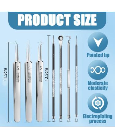 8 Piece Professional Blackhead Extractor Tool Kit with Stainless Steel Blackhead Remover for Blackhead Remover for Blackhead Removal and Pimples - Buy Online on GoSupps.com