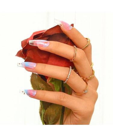Sethexy Long Purple Ballerina Nails | Bling Coffin Gradient Acrylic Tips | 24 St Glossy Sparkle Fingernails for Women and Girls - Buy Online on GoSupps.com