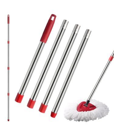 4-Section Spin Mop Replacement Handle - 2.5-5 Foot Mop Handle Replacement Stick Compatible with O-Ceda Spin Mop Base, EasyWring Mop Refills for Floor Cleaning Red - American Srew Handle