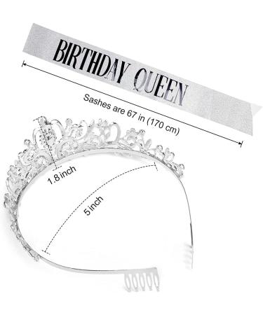 DRESHOW Birthday Crown and Sash for Women Birthday Queen Sash & Rhinestone Tiara Set Birthday Tiaras and Sashes for Girls Birthday Decorations Hair Accessories Glitter Sash for Party Birthday Queen: Silver - Buy Online on GoSupps.com