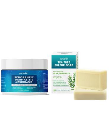 pureskin Calming Cream + Tea Tree Sulfur Soap 2-Pack Bundle 2-Piece Set for Oily Flaky or Blemish-Prone Skin