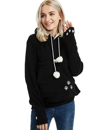 YYW Women's Oversized Pet Hoodie Sweatshirt with Cat/Dog Holder Pouch (Black, Large) - Buy Online on GoSupps.com