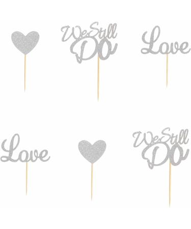 Arthsdite 24Pcs We Still Do Cupcake Toppers Glitter Love Heart Marriage Anniversary Cupcake Picks Bridal Shower Wedding Engagement Birthday Cake Decorations Supplies - Silver Glitter Silver Cupcake Toppers - Buy Online on GoSupps.com