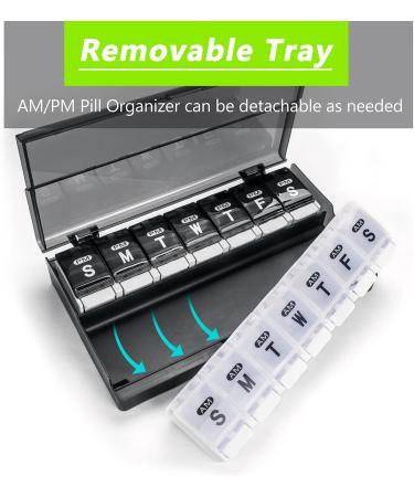 Weekly Pill Organizer - Remtise Am/Pm Daily Case for Vitamins & Supplements | 7-Day Push Button Medicine Box (Black & White - Buy Online on GoSupps.com