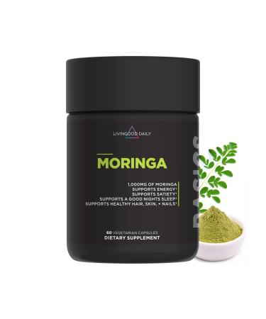 Livingood Daily Moringa Capsules Moringa Supplement for Energy Sleep Satiety Hair Skin Nails & Wellness Plant Based Vegetarian Gluten Free Non GMO Vegan Daily Greens Superfood 60 Capsules