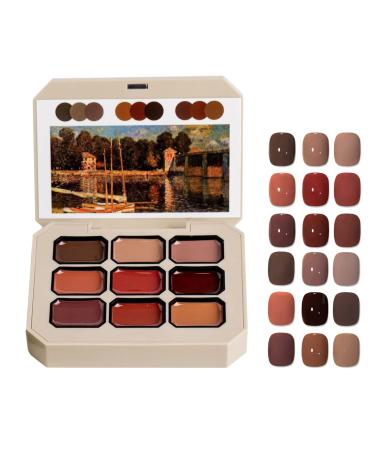 Holzsammlung Solid Cream Gel Polish Set 9 Colors Gel Nail Polish Palette Brown Red Solid Gel Polish Manicure Nail Art Kit Soak Off Portable Gift for Mom/Girls/Friend DIY Home