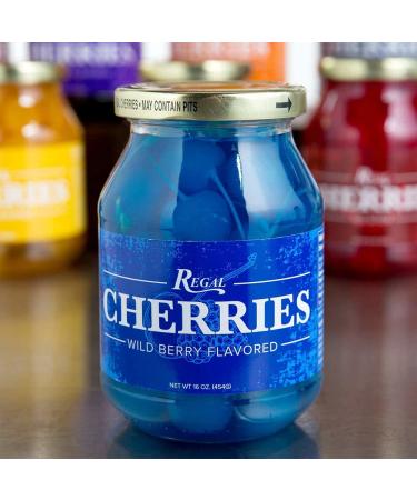 Regal 16 oz. Light Blue Maraschino Cherries with Stems
