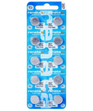 Renata 357 SR44W Batteries - 1.55V Silver Oxide 357 Watch Battery (10 Count)