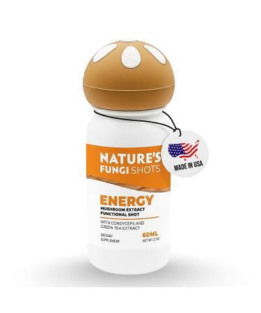 NATURE'S FUNGI Functional Mushroom Energy Shot 60ml (2oz) - Vegan Non-GMO Supplement Drink for Daily Energy & Focus - Cordyceps Green Tea & Citrus Blend with Taurine Magnesium Vitamins B6 & B12 Energy (One Shot)