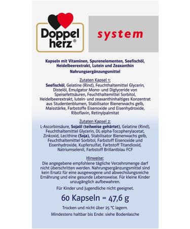 Doppelherz System Eyes Vision + Protection - Vitamin A for Normal Vision - 60 Capsules - Buy Online Internationally - Buy Online on GoSupps.com