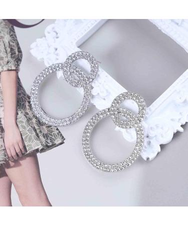 Vintage Crystal Circle Drop Earrings | Double Circle Hoop Earrings | Gold & Silver CZ Dangle Jewelry for Women - Buy Online on GoSupps.com
