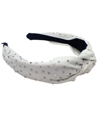 Topkids Accessories Studded Knot Alice Bands Adult Women Hair Accessories for Women Hair Bands for Women Thick Headband Womens Headbands Head Bands Adult Women Wide Headbands (White)
