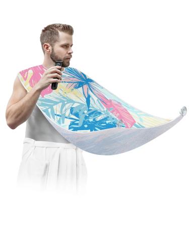 Colorful Tropical Leaf Beard Bib Apron Beard Bib Hair Catcher for Men Shaving and Trimming Non-Stick Waterproof Beard Cape Grooming Cloth with 2 Suction Cups Gifts for Men