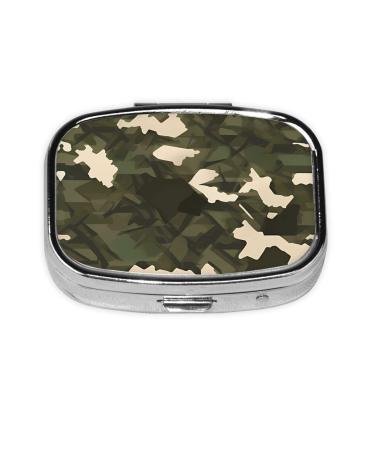 Army Camouflage Printing 2 Compartment Small Pill Case Cute Small Pill Box Purse Pill Boxs Travel Pill Organizer for Pocket Purse and Travel Gifts