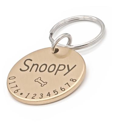 Paws & Peewee's dog brand with engraving-personalized badge with name symbol telephone number-collar trailer for dogs puppies and cats 33mm gold-matt