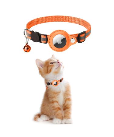 Kolacen Reflecting Airtag Catushage Airtag with Airtag Shell and Bell adjustable Airtag Cat neck band with a stoppable safety buckle for puppies cats kitten (orange)