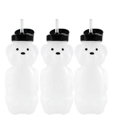 Cornucopia Brands Honey Bear Straw Cups (3-Pack) 8-Ounce Therapy Sippy Bottles w/Flexible Straws Clear w/ Black Lids