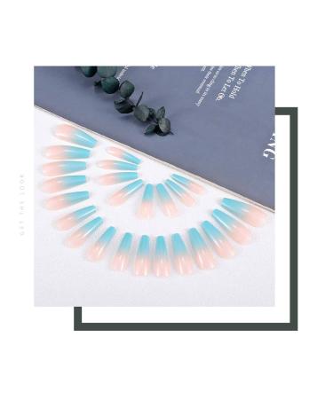 Zoestar Extra Long Blue Gradient Coffin False Nails - Shiny Acrylic Full Cover Press-On Nails for Women & Girls (24 Pieces) - International Shipping Available - Buy Online on GoSupps.com