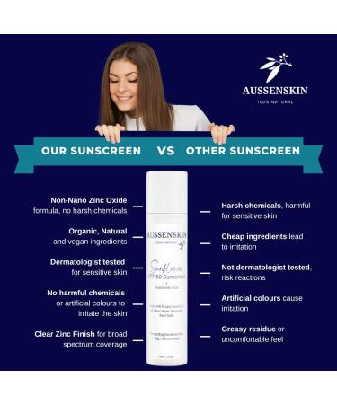 Buy AUSSENSKIN Reef Safe Organic SPF50 Facial Sunscreen - Hydrating No White Cast Vegan & Cruelty-Free - Perfect for Sensitive Skin & Pregnancy Safe - Buy Online on GoSupps.com