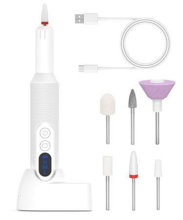 Electric Nail Drill Professional Electric Nail File with 6 Nail Drill Bits for Acrylic Gel Nails and Manicure Pedicure Tools (White)