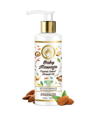 Mom & World Baby Massage Pure Organic Sweet Almond Oil Cold Pressed | Hypoallergenic & Dermatologically Tested with No Mineral Oil 200 ml