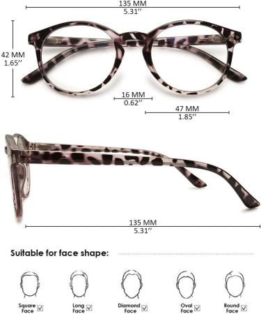 Koosufa Anti Blue Light Round Reading Glasses for Men & Women - Stylish Leopard & Transparent Frames | Multiple Diopter Options 1.0 to 4.0 - Buy Online on GoSupps.com