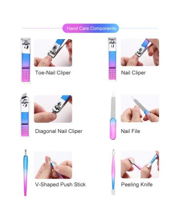 ZIZZON Manicure Pedicure Kit Nail Care Grooming Tool with Travel Case - Blue Purple - Buy Online on GoSupps.com
