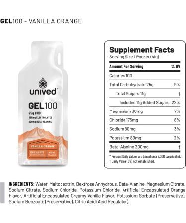 Unived Gel 100 - Vegan Energy Gel for Runners & Cyclists - 100kcal Vanilla Orange - Pack of 6 | Best for Endurance Athletes - Buy Online on GoSupps.com