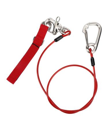 VGEBY Freediving Lanyard Safety Rope 316 Pro Stainless Steel Clip with Dive Wristband Safe Lifeline Red