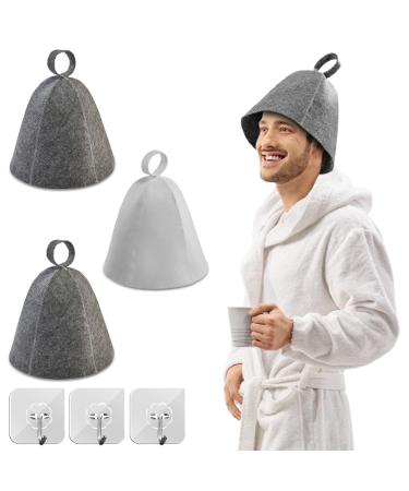 Palwin sauna hat felt 3 pieces sauna hat with hook self-adhesive sauna hat cap for men and women (grey and white) - Buy Online on GoSupps.com