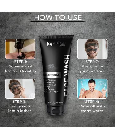 MORAZE Charcoal Face Wash for Men | Best for Oily Skin Acne & Pimples - Shop Internationally - Buy Online on GoSupps.com